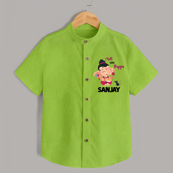 Chill With Bappa Shirt | Custom Baby Shirt for Relaxing with Ganesha - LIME GREEN - 0 - 6 Months Old (Chest 23")