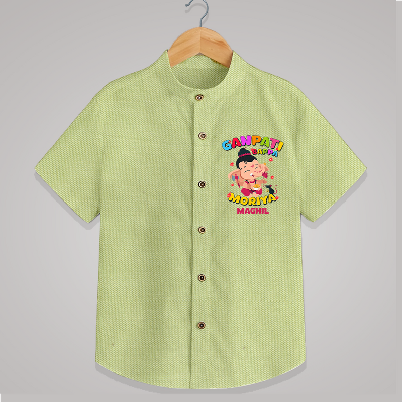 Ganesh Chaturthi Celebration - Ganpati Bappa Moriya Customized Shirt For Kids - PASTEL GREEN - 0 - 6 Months Old (Chest 23")