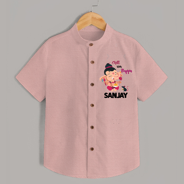 Chill With Bappa Shirt | Custom Baby Shirt for Relaxing with Ganesha - PEACH - 0 - 6 Months Old (Chest 23")