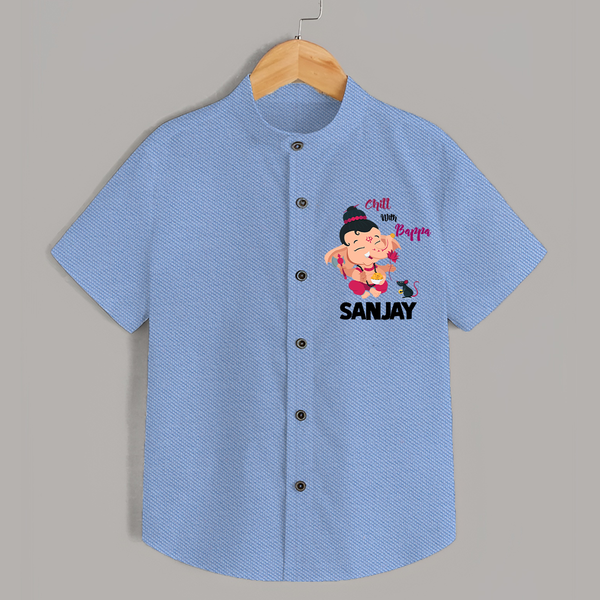 Chill With Bappa Shirt | Custom Baby Shirt for Relaxing with Ganesha - SKY BLUE - 0 - 6 Months Old (Chest 23")