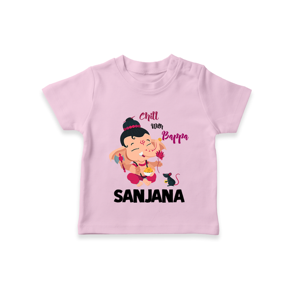 Chill With Bappa T-shirt | Custom Baby T-shirt for Relaxing with Ganesha - BABY PINK - 0-5 Months Old (Chest 17")