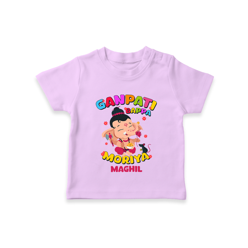 Ganesh Chaturthi Celebration - Ganpati Bappa Moriya Customized T-Shirt For Kids - LILAC - 0-5 Months Old (Chest 17")