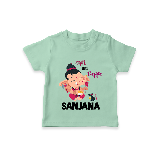 Chill With Bappa T-shirt | Custom Baby T-shirt for Relaxing with Ganesha - MINT GREEN - 0-5 Months Old (Chest 17")