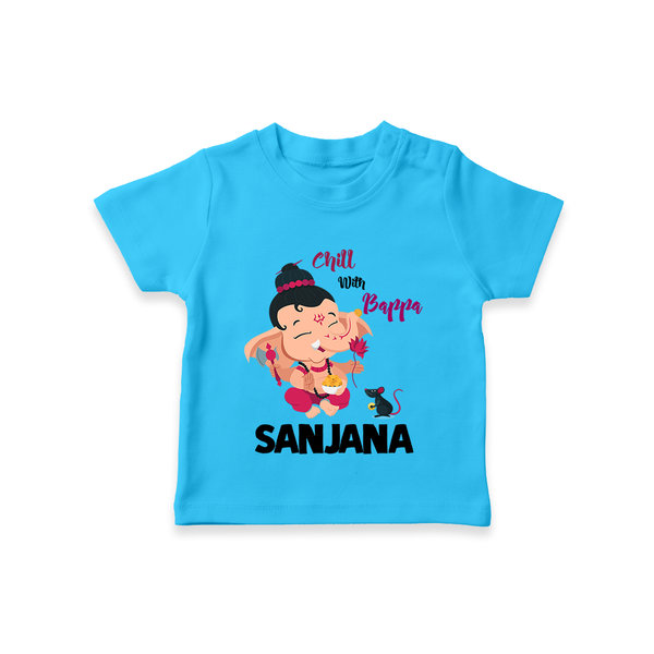 Chill With Bappa T-shirt | Custom Baby T-shirt for Relaxing with Ganesha - SKY BLUE - 0-5 Months Old (Chest 17")