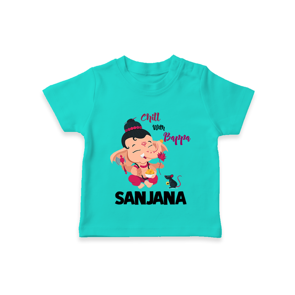 Chill With Bappa T-shirt | Custom Baby T-shirt for Relaxing with Ganesha - TEAL - 0-5 Months Old (Chest 17")