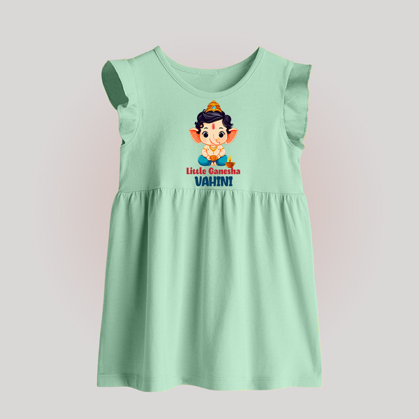 Little Ganesha Baby Frock | Personalized Baby Frock for Your Little Ganesha - MINT GREEN - 0 - 3 Months Old (Chest 17")