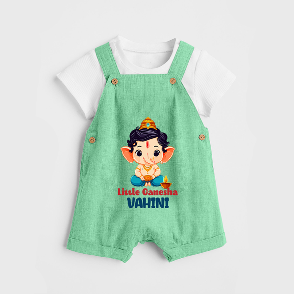 Little Ganesha Dungaree | Personalized Baby Dungaree for Your Little Ganesha - GREEN - 0 - 5 Months Old (Chest 18")