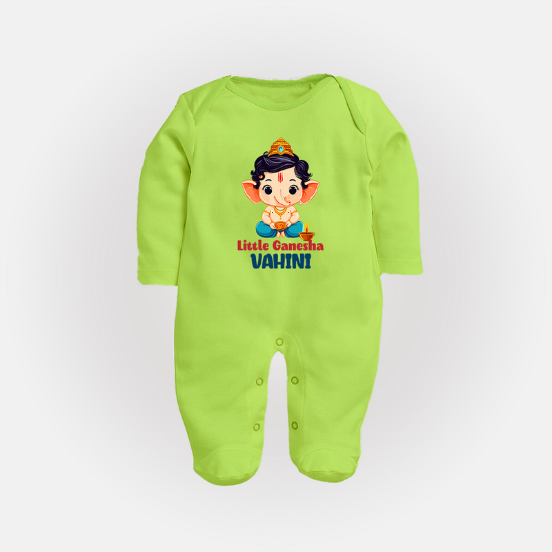 Little Ganesha Sleep Suit | Personalized Baby Sleep Suit for Your Little Ganesha - LIME GREEN - New Born (Chest 7.5")