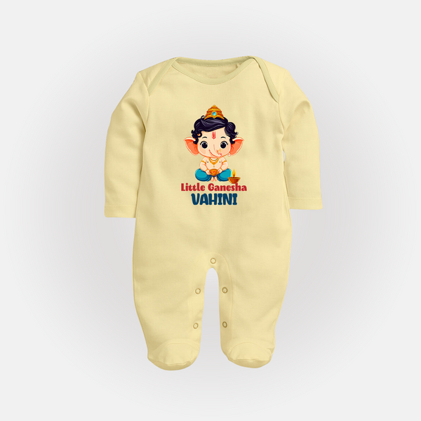 Little Ganesha Sleep Suit | Personalized Baby Sleep Suit for Your Little Ganesha - PASTEL YELLOW - New Born (Chest 7.5")