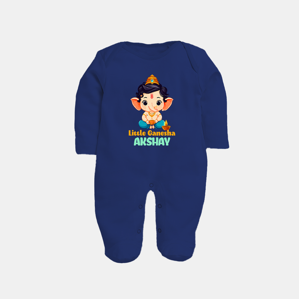Little Ganesha Sleep Suit | Personalized Baby Sleep Suit for Your Little Ganesha - NAVY BLUE - New Born (Chest 7.5")