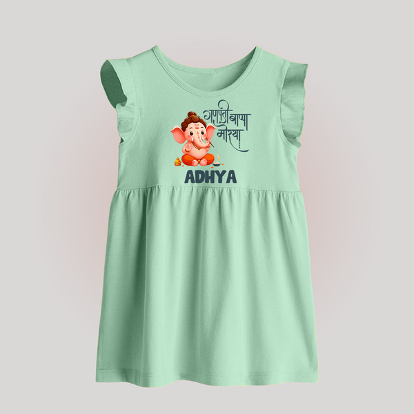 Ganapati Bappa Morya Baby Frock | Custom Baby Frock for Ganesh Chaturthi Celebrations - MINT GREEN - 0 - 3 Months Old (Chest 17")