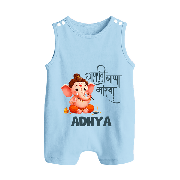 Ganapati Bappa Morya Romper Suit | Custom Baby Romper Suit for Ganesh Chaturthi Celebrations - BABY BLUE - 0 - 5 Months Old (Chest 18")