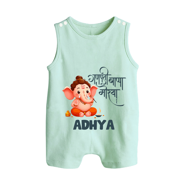 Ganapati Bappa Morya Romper Suit | Custom Baby Romper Suit for Ganesh Chaturthi Celebrations - MINT GREEN - 0 - 5 Months Old (Chest 18")