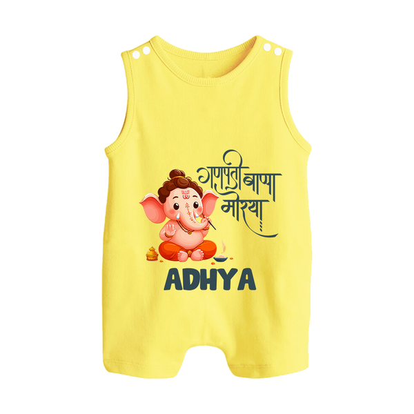Ganapati Bappa Morya Romper Suit | Custom Baby Romper Suit for Ganesh Chaturthi Celebrations - PASTEL YELLOW - 0 - 5 Months Old (Chest 18")