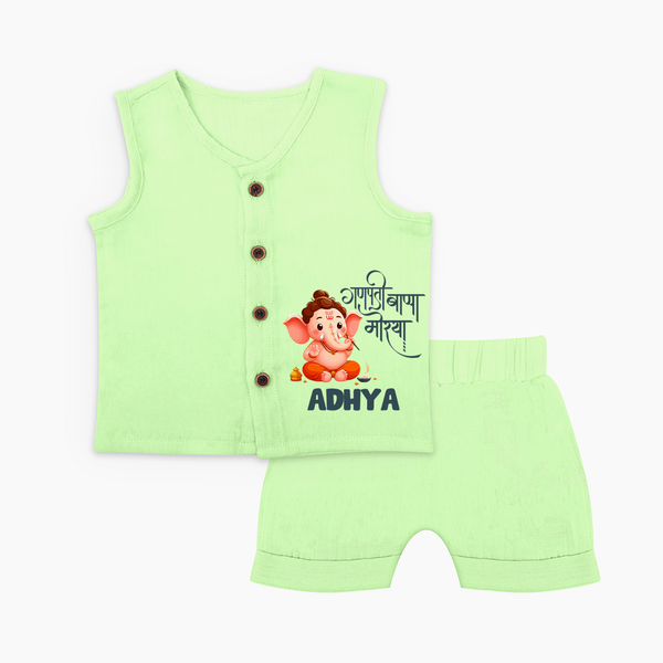Ganapati Bappa Morya Jabla Set | Custom Baby Jabla Set for Ganesh Chaturthi Celebrations - PASTEL GREEN - 0 - 3 Months Old (Chest 9.8")