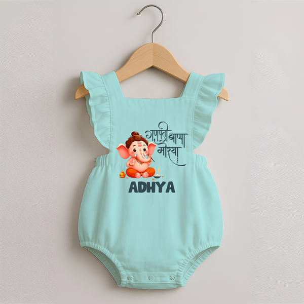 Ganapati Bappa Morya Romper Frock | Custom Baby Romper Frock for Ganesh Chaturthi Celebrations - MINT GREEN - 0 - 3 Months Old (Chest 19")