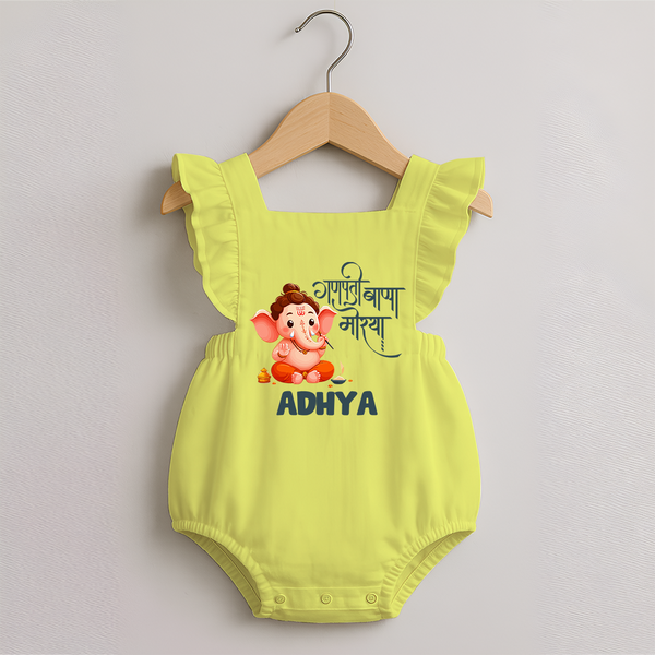 Ganapati Bappa Morya Romper Frock | Custom Baby Romper Frock for Ganesh Chaturthi Celebrations - PASTEL YELLOW - 0 - 3 Months Old (Chest 19")