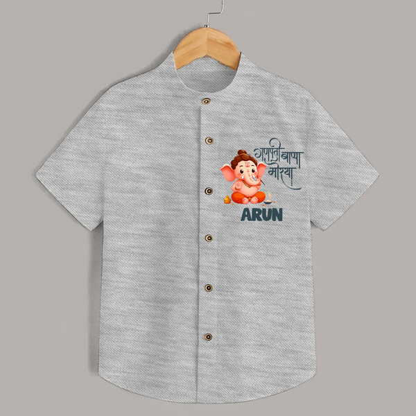 Ganapati Bappa Morya Shirt | Custom Baby Shirt for Ganesh Chaturthi Celebrations - GREY - 0 - 6 Months Old (Chest 23")