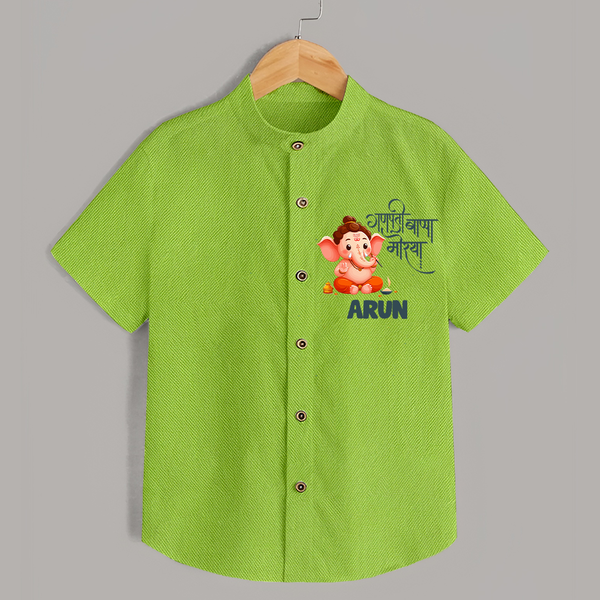 Ganapati Bappa Morya Shirt | Custom Baby Shirt for Ganesh Chaturthi Celebrations - LIME GREEN - 0 - 6 Months Old (Chest 23")