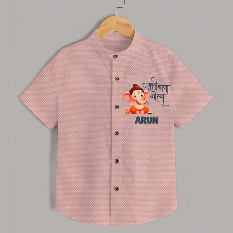 Ganapati Bappa Morya Shirt | Custom Baby Shirt for Ganesh Chaturthi Celebrations - PEACH - 0 - 6 Months Old (Chest 23")