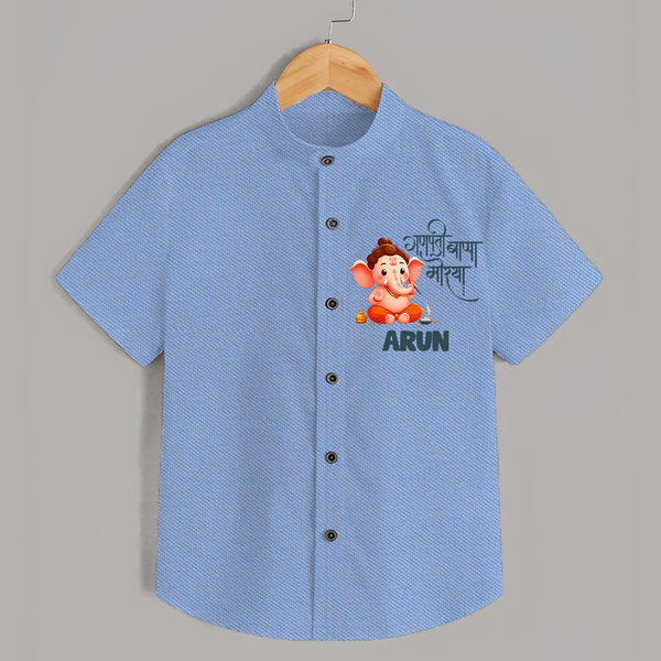 Ganapati Bappa Morya Shirt | Custom Baby Shirt for Ganesh Chaturthi Celebrations - SKY BLUE - 0 - 6 Months Old (Chest 23")