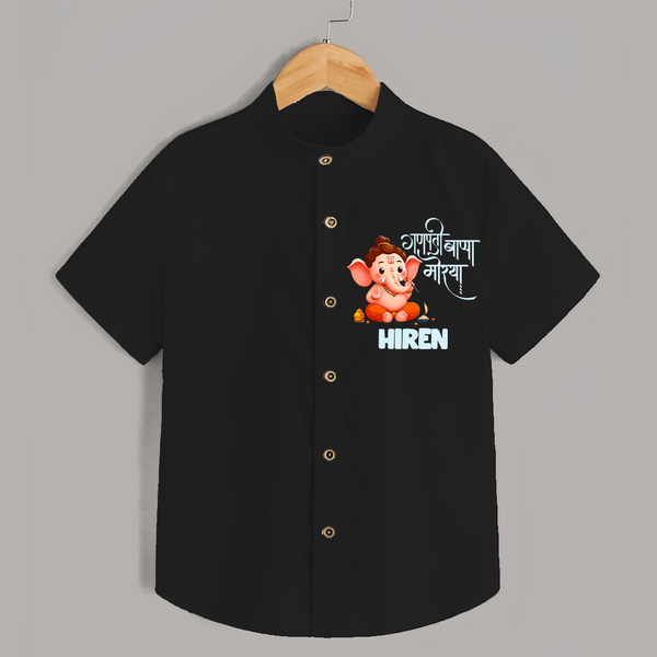 Ganapati Bappa Morya Shirt | Custom Baby Shirt for Ganesh Chaturthi Celebrations - BLACK - 0 - 6 Months Old (Chest 23")