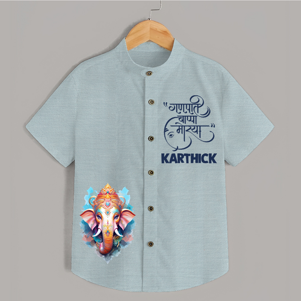 Ganapati Bappa Moriya Special Edition Shirt | Custom Shirt for Ganesh Chaturthi - ARCTIC BLUE - 0 - 6 Months Old (Chest 23")