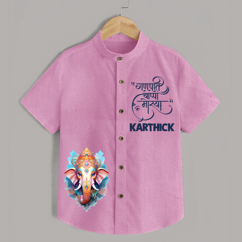 Ganapati Bappa Moriya Special Edition Shirt | Custom Shirt for Ganesh Chaturthi - BABY PINK - 0 - 6 Months Old (Chest 23")