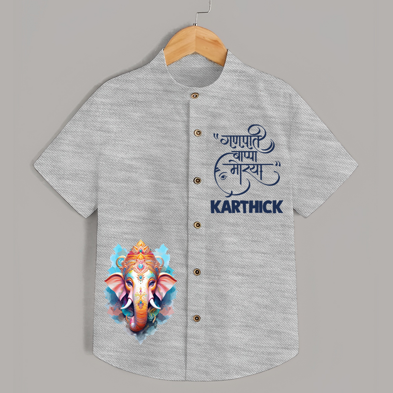 Ganapati Bappa Moriya Special Edition Shirt | Custom Shirt for Ganesh Chaturthi - GREY - 0 - 6 Months Old (Chest 23")