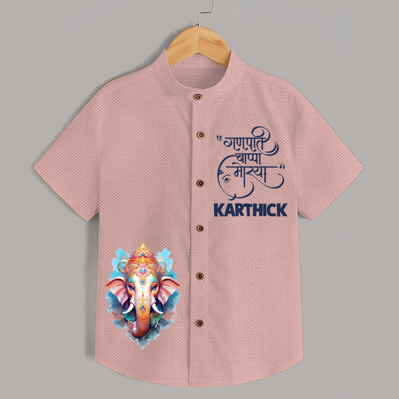 Ganapati Bappa Moriya Special Edition Shirt | Custom Shirt for Ganesh Chaturthi - PEACH - 0 - 6 Months Old (Chest 23")