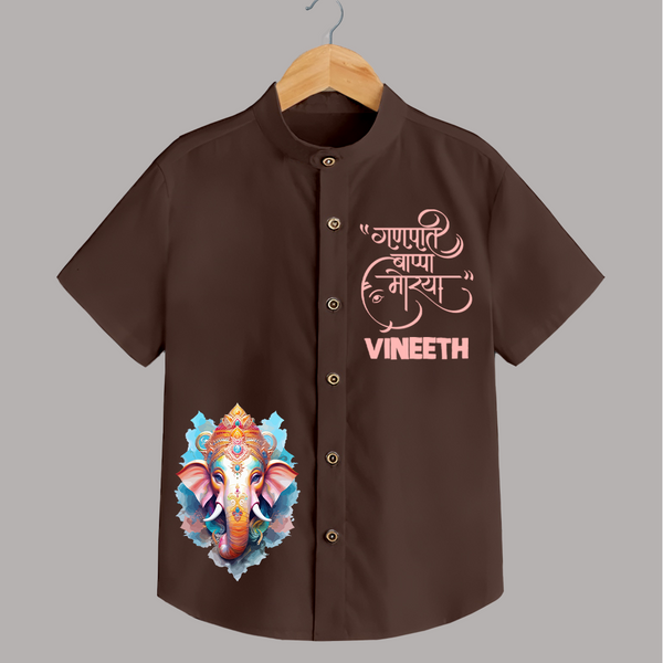 Ganapati Bappa Moriya Special Edition Shirt | Custom Shirt for Ganesh Chaturthi - CHOCOLATE BROWN - 0 - 6 Months Old (Chest 23")