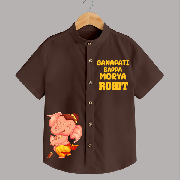 Ganapati Bappa Moriya Special Edition Shirt | Custom Shirt for the Ganesh Festival - CHOCOLATE BROWN - 0 - 6 Months Old (Chest 23")