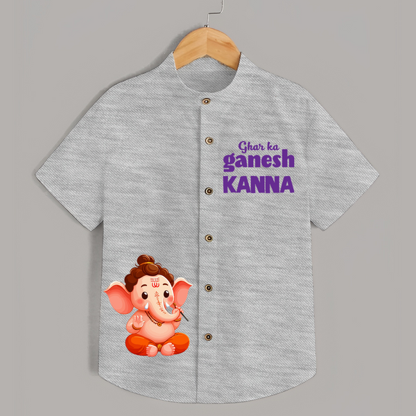 Ghar Ka Ganesh Special Edition Shirt | Personalized Shirt for Your Home's Ganesha - GREY - 0 - 6 Months Old (Chest 23")