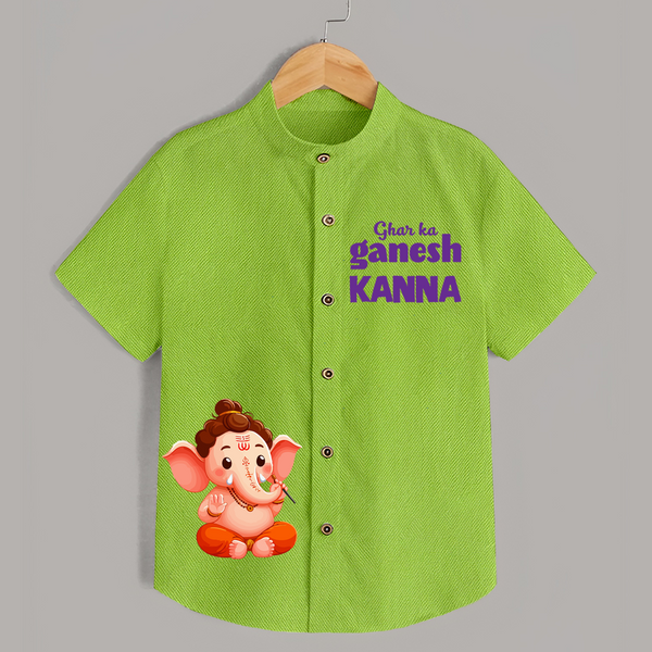 Ghar Ka Ganesh Special Edition Shirt | Personalized Shirt for Your Home's Ganesha - LIME GREEN - 0 - 6 Months Old (Chest 23")