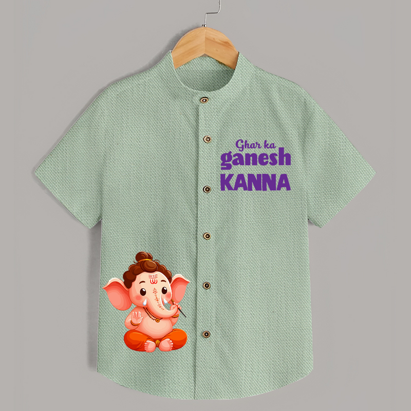 Ghar Ka Ganesh Special Edition Shirt | Personalized Shirt for Your Home's Ganesha - MINT GREEN - 0 - 6 Months Old (Chest 23")