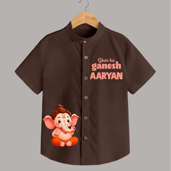 Ghar Ka Ganesh Special Edition Shirt | Personalized Shirt for Your Home's Ganesha - CHOCOLATE BROWN - 0 - 6 Months Old (Chest 23")