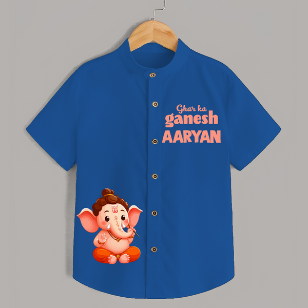 Ghar Ka Ganesh Special Edition Shirt | Personalized Shirt for Your Home's Ganesha - COBALT BLUE - 0 - 6 Months Old (Chest 23")