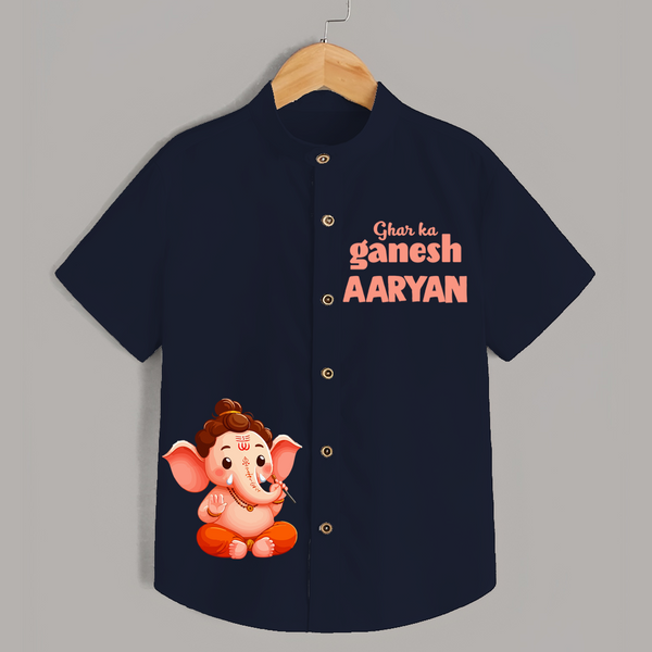Ghar Ka Ganesh Special Edition Shirt | Personalized Shirt for Your Home's Ganesha - NAVY BLUE - 0 - 6 Months Old (Chest 23")