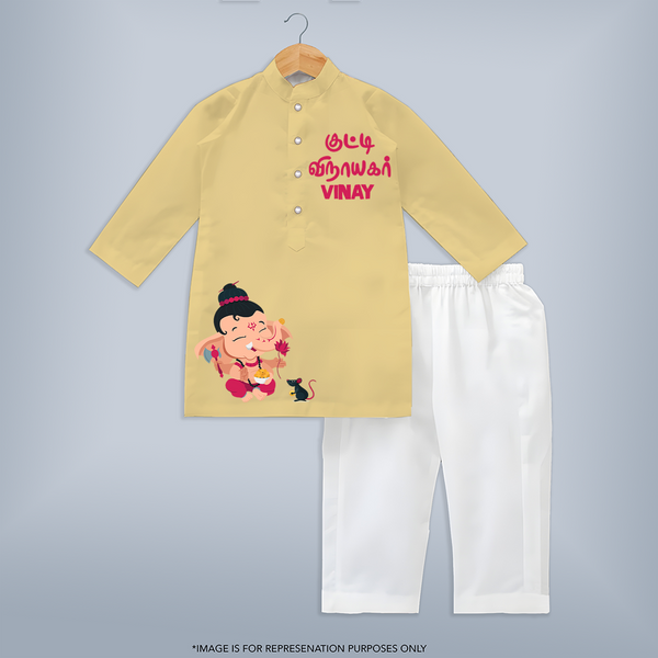 Kutty Vinayagar Special Edition Kurta set | Custom Baby Kurta set for Your Little Ganesha - PASTEL YELLOW - 3 - 6 Months Old (Chest 24", Kurta Length 14'', Waist 19", Pant Length 14")