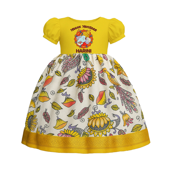 Modak Monster Pattu Pavada | Personalized Baby Outfit for Ganesha Celebration - LIGHT YELLOW - 0 - 3 Months Old (Chest 18")