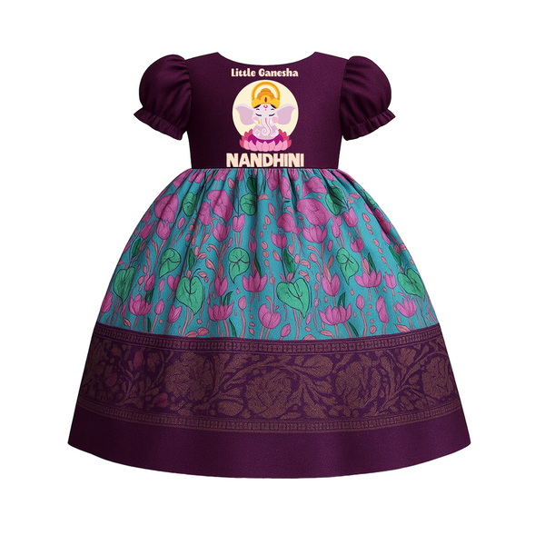 Little Ganesha Pattu Pavada | Custom Baby Pattu Pavada for Ganapati Devotees - GRAPE - 0 - 3 Months Old (Chest 18")