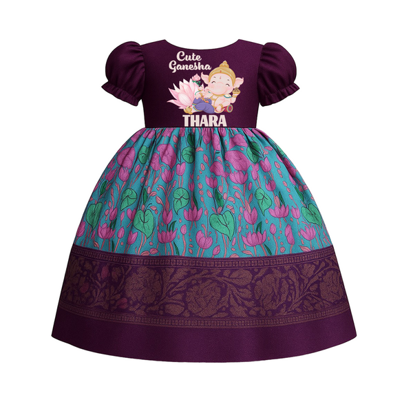 Cute Ganesha Pattu Pavada | Personalized Baby Outfit for Little Ganesha - GRAPE - 0 - 3 Months Old (Chest 18")