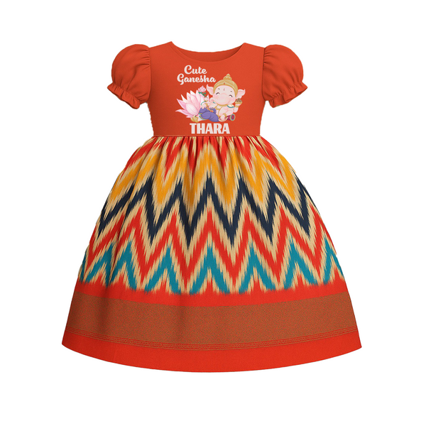Cute Ganesha Pattu Pavada | Personalized Baby Outfit for Little Ganesha - ORANGE - 0 - 3 Months Old (Chest 18")