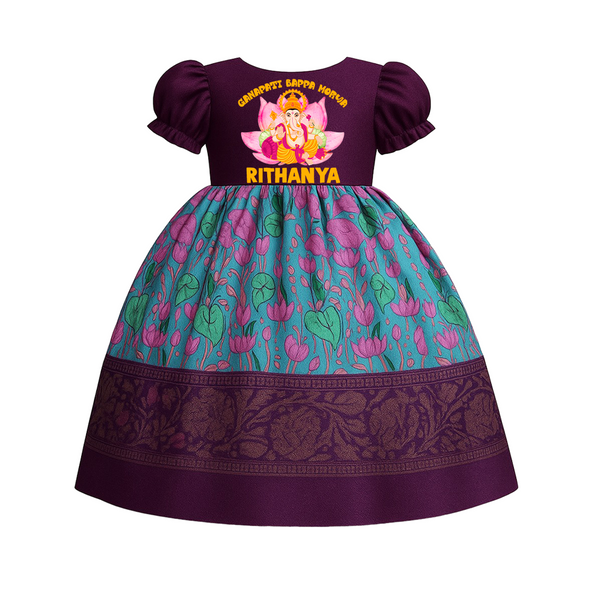 Ganapati Bappa Morya Pattu Pavada | Custom Baby Pattu Pavada for Ganesha Blessings - GRAPE - 0 - 3 Months Old (Chest 18")