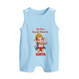 My First Little Ganesha Divine Blessings Printed Button Romper - BABY BLUE - New Born (Chest 18")