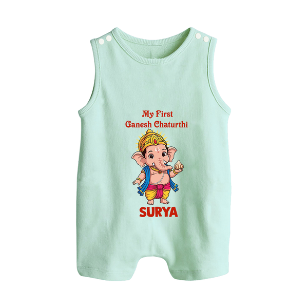My First Little Ganesha Divine Blessings Printed Button Romper - MINT GREEN - New Born (Chest 18")