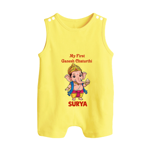 My First Little Ganesha Divine Blessings Printed Button Romper - PASTEL YELLOW - New Born (Chest 18")