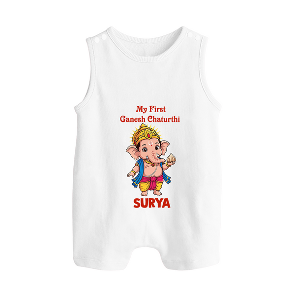 My First Little Ganesha Divine Blessings Printed Button Romper - WHITE - New Born (Chest 18")