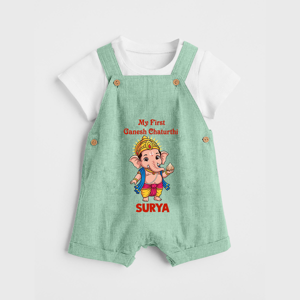 My First Little Ganesha Divine Blessings Printed Dungaree - MINT GREEN - 0 - 5 Months Old (Chest 18")