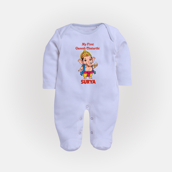 My First Little Ganesha Divine Blessings Printed Fullbody Suit - BABY BLUE - New Born (Chest 7.5")